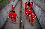 12 October 2019; Shelbourne players head out to the pitch to warm up ahead of the Só Hotels Women’s National League match between Peamount United and Shelbourne at PRL Park, Greenogue, Co. Dublin. Photo by Sam Barnes/Sportsfile