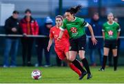 12 October 2019; Aine O'Gorman of Peamount United in action against Jamie Finn of Shelbourne during the Só Hotels Women’s National League match between Peamount United and Shelbourne at PRL Park, Greenogue, Co. Dublin. Photo by Sam Barnes/Sportsfile