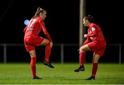 12 October 2019; Rebecca Cooke of Shelbourne, left, celebrates after scoring her side's second goal with Jess Ziu during the Só Hotels Women’s National League match between Peamount United and Shelbourne at PRL Park, Greenogue, Co. Dublin. Photo by Sam Barnes/Sportsfile