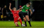 12 October 2019; Eleanor Ryan Doyle of Peamount United in action against Chloe Mustaki of Shelbourne during the Só Hotels Women’s National League match between Peamount United and Shelbourne at PRL Park, Greenogue, Co. Dublin. Photo by Sam Barnes/Sportsfile