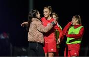 12 October 2019; Goal scorer Rebecca Cooke of Shelbourne, centre, is congratulated by supporters following the Só Hotels Women’s National League match between Peamount United and Shelbourne at PRL Park, Greenogue, Co. Dublin. Photo by Sam Barnes/Sportsfile