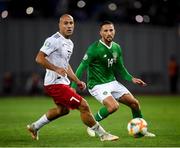 12 October 2019; Conor Hourihane of Republic of Ireland in action against Jaba Kankava of Georgia during the UEFA EURO2020 Qualifier match between Georgia and Republic of Ireland at the Boris Paichadze Erovnuli Stadium in Tbilisi, Georgia. Photo by Stephen McCarthy/Sportsfile