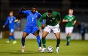 10 October 2019; Adam Idah of Republic of Ireland in action against Claud Adjapong of Italy during the UEFA European U21 Championship Qualifier Group 1 match between Republic of Ireland and Italy at Tallaght Stadium in Tallaght, Dublin. Photo by Sam Barnes/Sportsfile
