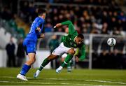 10 October 2019; Adam Idah of Republic of Ireland in action against Riccardo Marchizza of Italy during the UEFA European U21 Championship Qualifier Group 1 match between Republic of Ireland and Italy at Tallaght Stadium in Tallaght, Dublin. Photo by Sam Barnes/Sportsfile