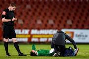 11 October 2019; Barry Coffey of Republic of Ireland receives medical treatment during the Under-19 International Friendly match between Republic of Ireland and Denmark at The Showgrounds in Sligo. Photo by Sam Barnes/Sportsfile