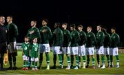 11 October 2019; The Republic of Ireland team stand for the national anthem ahead of the Under-19 International Friendly match between Republic of Ireland and Denmark at The Showgrounds in Sligo. Photo by Sam Barnes/Sportsfile
