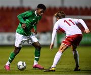 11 October 2019; Timi Sobowale of Republic of Ireland in action against Alexander Hjaelmhof of Denmark during the Under-19 International Friendly match between Republic of Ireland and Denmark at The Showgrounds in Sligo. Photo by Sam Barnes/Sportsfile