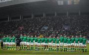 12 October 2019; The Ireland team stand for the national anthems prior to the 2019 Rugby World Cup Pool A match between Ireland and Samoa at the Fukuoka Hakatanomori Stadium in Fukuoka, Japan. Photo by Brendan Moran/Sportsfile