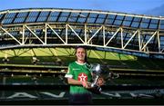 16 October 2019; Áine O'Gorman of Peamount United with the Só Hotels FAI Women's Cup during the FAI Cup Finals Day Photo Call at the Aviva Stadium in Dublin. Photo by Harry Murphy/Sportsfile