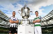 16 October 2019; Robbie Benson of Dundalk and Ronan Finn of Shamrock Rovers with the extra.ie FAI Cup during the FAI Cup Finals Day Photo Call at the Aviva Stadium in Dublin. Photo by Harry Murphy/Sportsfile