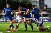 13 October 2019; Gavin Mullin of Leinster A is tackled by Angus Kernohan, left, and Nathan Doak of Ulster A during the Celtic Cup Final match between Leinster A and Ulster A at Energia Park in Donnybrook, Dublin. Photo by Ramsey Cardy/Sportsfile