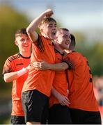 13 October 2019; Robbie Mahon of Bohemians, right, celebrates after scoring his side's first goal with team-mates including Cian Byrne, left, during the SSE Airtricity League - U17 Mark Farren Cup Final match between Kerry and Bohemians at Mounthawk Park in Tralee, Kerry. Photo by Harry Murphy/Sportsfile