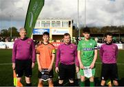 13 October 2019; Captains Sean McManus of Bohemians and Tom Doyle of Kerry with officials prior to the SSE Airtricity League - U17 Mark Farren Cup Final match between Kerry and Bohemians at Mounthawk Park in Tralee, Kerry. Photo by Harry Murphy/Sportsfile