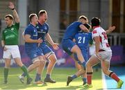 13 October 2019; Leinster A players celebrate a try by Paddy Patterson, 21, during the Celtic Cup Final match between Leinster A and Ulster A at Energia Park in Donnybrook, Dublin. Photo by Ramsey Cardy/Sportsfile