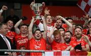 13 October 2019; Stephen O'Donnell of Trillick lifts the O'Neill cup after the Tyrone County Senior Club Football Championship Final match between Errigal Ciaran and Trillick at Healy Park in Omagh, Tyrone. Photo by Oliver McVeigh/Sportsfile