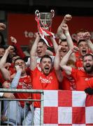 13 October 2019; Stephen O'Donnell of Trillick lifts the O'Neill Cup after the Tyrone County Senior Club Football Championship Final match between Errigal Ciaran and Trillick at Healy Park in Omagh, Tyrone. Photo by Oliver McVeigh/Sportsfile