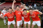 13 October 2019; Stephen O'Donnell, Ruairi Kelly, Fergal Donnelly, Gavan McCarron,and Darragh Gallagher of Trillick celebrate after the Tyrone County Senior Club Football Championship Final match between Errigal Ciaran and Trillick at Healy Park in Omagh, Tyrone. Photo by Oliver McVeigh/Sportsfile