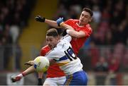 13 October 2019; Michael Gallagher of Trillick in action against Pauric McAnenly of Errigal Ciaran during the Tyrone County Senior Club Football Championship Final match between Errigal Ciaran and Trillick at Healy Park in Omagh, Tyrone. Photo by Oliver McVeigh/Sportsfile