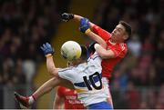 13 October 2019; Michael Gallagher of Trillick in action against Pauric McAnenly of Errigal Ciaran during the Tyrone County Senior Club Football Championship Final match between Errigal Ciaran and Trillick at Healy Park in Omagh, Tyrone. Photo by Oliver McVeigh/Sportsfile