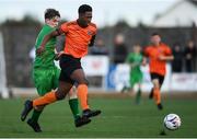 13 October 2019; Precious Omochere of Bohemians in action against Kian Clancy of Kerry during the SSE Airtricity League - U17 Mark Farren Cup Final match between Kerry and Bohemians at Mounthawk Park in Tralee, Kerry. Photo by Harry Murphy/Sportsfile