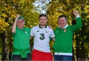 14 October 2019; Republic of Ireland supporters, from left, Jim O'Gorman, Mark Byrnes and Colin Byrnes, from Dún Laoghaire, Dublin, in Geneva ahead of their side's UEFA EURO2020 Qualifier against Switzerland. Photo by Seb Daly/Sportsfile