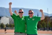 14 October 2019; Republic of Ireland supporters, Ken Flanagan, left, and Eamon Richardson, from Firhouse, Dublin, in Geneva ahead of their side's UEFA EURO2020 Qualifier against Switzerland. Photo by Seb Daly/Sportsfile