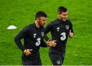 14 October 2019; Josh Cullen, right, and Enda Stevens during a Republic of Ireland training session at Stade de Genève in Geneva, Switzerland. Photo by Seb Daly/Sportsfile
