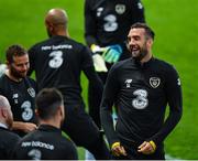 14 October 2019; Shane Duffy, right, during a Republic of Ireland training session at Stade de Genève in Geneva, Switzerland. Photo by Seb Daly/Sportsfile