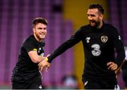 14 October 2019; Aaron Connolly, left, and Shane Duffy during a Republic of Ireland training session at Stade de Genève in Geneva, Switzerland. Photo by Stephen McCarthy/Sportsfile