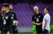 14 October 2019; Republic of Ireland manager Mick McCarthy with Shane Duffy, left, and assistant coach Robbie Keane, right, during a Republic of Ireland training session at Stade de Genève in Geneva, Switzerland. Photo by Stephen McCarthy/Sportsfile