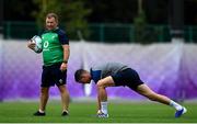 15 October 2019; Jonathan Sexton with kicking coach Richie Murphy during Ireland Rugby squad training in Arcs Urayasu Park in Urayasu, Aichi, Japan. Photo by Brendan Moran/Sportsfile