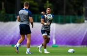 15 October 2019; Bundee Aki, right, and Jordan Larmour during Ireland Rugby squad training in Arcs Urayasu Park in Urayasu, Aichi, Japan. Photo by Brendan Moran/Sportsfile