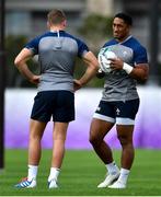 15 October 2019; Bundee Aki, right, and Jordan Larmour during Ireland Rugby squad training in Arcs Urayasu Park in Urayasu, Aichi, Japan. Photo by Brendan Moran/Sportsfile