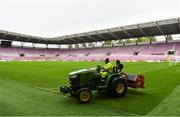 15 October 2019; A groundsman works on the pitch ahead of the UEFA EURO2020 Qualifier match between Switzerland and Republic of Ireland at Stade de Genève in Geneva, Switzerland. Photo by Seb Daly/Sportsfile