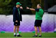 15 October 2019; Head coach Joe Schmidt, left, with kicking coach Richie Murphy during Ireland Rugby squad training in Arcs Urayasu Park in Urayasu, Aichi, Japan. Photo by Brendan Moran/Sportsfile