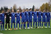15 October 2019; The Iceland team prior to the UEFA European U21 Championship Qualifier Group 1 match between Iceland and Republic of Ireland at Víkingsvöllur in Reykjavik, Iceland. Photo by Eythor Arnason/Sportsfile