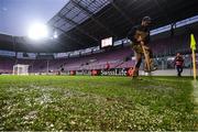 15 October 2019; A groundsman works on the pitch prior to the UEFA EURO2020 Qualifier match between Switzerland and Republic of Ireland at Stade de Genève in Geneva, Switzerland. Photo by Stephen McCarthy/Sportsfile