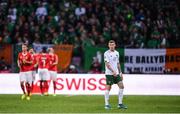 15 October 2019; James McClean of Republic of Ireland reacts after his side conceded their first goal during the UEFA EURO2020 Qualifier match between Switzerland and Republic of Ireland at Stade de Genève in Geneva, Switzerland. Photo by Stephen McCarthy/Sportsfile