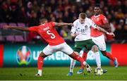 15 October 2019; James McClean of Republic of Ireland in action against Manuel Akanji of Switzerland during the UEFA EURO2020 Qualifier match between Switzerland and Republic of Ireland at Stade de Genève in Geneva, Switzerland. Photo by Stephen McCarthy/Sportsfile