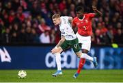 15 October 2019; James McClean of Republic of Ireland in action against Breel Embolo of Switzerland during the UEFA EURO2020 Qualifier match between Switzerland and Republic of Ireland at Stade de Genève in Geneva, Switzerland. Photo by Stephen McCarthy/Sportsfile
