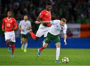 15 October 2019; James McClean of Republic of Ireland in action against Breel Embolo of Switzerland during the UEFA EURO2020 Qualifier match between Switzerland and Republic of Ireland at Stade de Genève in Geneva, Switzerland. Photo by Seb Daly/Sportsfile