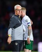 15 October 2019; Republic of Ireland manager Mick McCarthy and James McClean following the UEFA EURO2020 Qualifier match between Switzerland and Republic of Ireland at Stade de Genève in Geneva, Switzerland. Photo by Seb Daly/Sportsfile
