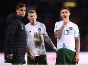 15 October 2019; James Collins, left, Jeff Hendrick, right, and James McClean of Republic of Ireland react after the UEFA EURO2020 Qualifier match between Switzerland and Republic of Ireland at Stade de Genève in Geneva, Switzerland. Photo by Stephen McCarthy/Sportsfile