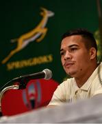 16 October 2019; Cheslin Kolbe during a South Africa press conference at the Keio Plaza Hotel Tokyo in Tokyo, Japan. Photo by Ramsey Cardy/Sportsfile