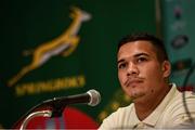 16 October 2019; Cheslin Kolbe during a South Africa press conference at the Keio Plaza Hotel Tokyo in Tokyo, Japan. Photo by Ramsey Cardy/Sportsfile