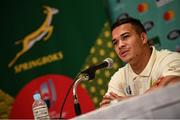 16 October 2019; Cheslin Kolbe during a South Africa press conference at the Keio Plaza Hotel Tokyo in Tokyo, Japan. Photo by Ramsey Cardy/Sportsfile