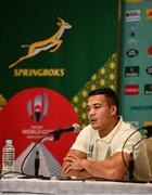 16 October 2019; Cheslin Kolbe during a South Africa press conference at the Keio Plaza Hotel Tokyo in Tokyo, Japan. Photo by Ramsey Cardy/Sportsfile