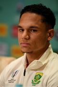 16 October 2019; Herschel Jantjies during a South Africa press conference at the Keio Plaza Hotel Tokyo in Tokyo, Japan. Photo by Ramsey Cardy/Sportsfile