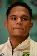 16 October 2019; Herschel Jantjies during a South Africa press conference at the Keio Plaza Hotel Tokyo in Tokyo, Japan. Photo by Ramsey Cardy/Sportsfile