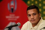 16 October 2019; Cheslin Kolbe during a South Africa press conference at the Keio Plaza Hotel Tokyo in Tokyo, Japan. Photo by Ramsey Cardy/Sportsfile